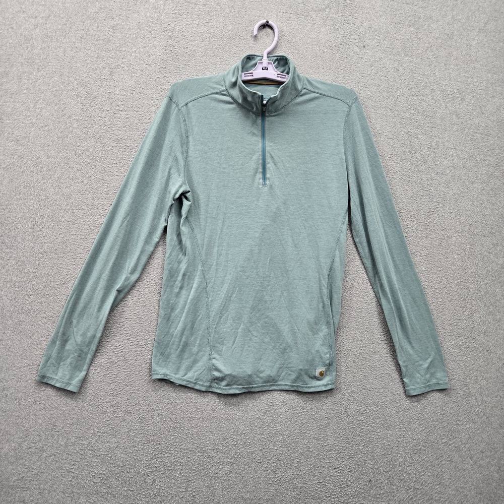 Carhartt Women Shirt M (8-10) Green Activewear Zipper Logo Long Sleeve